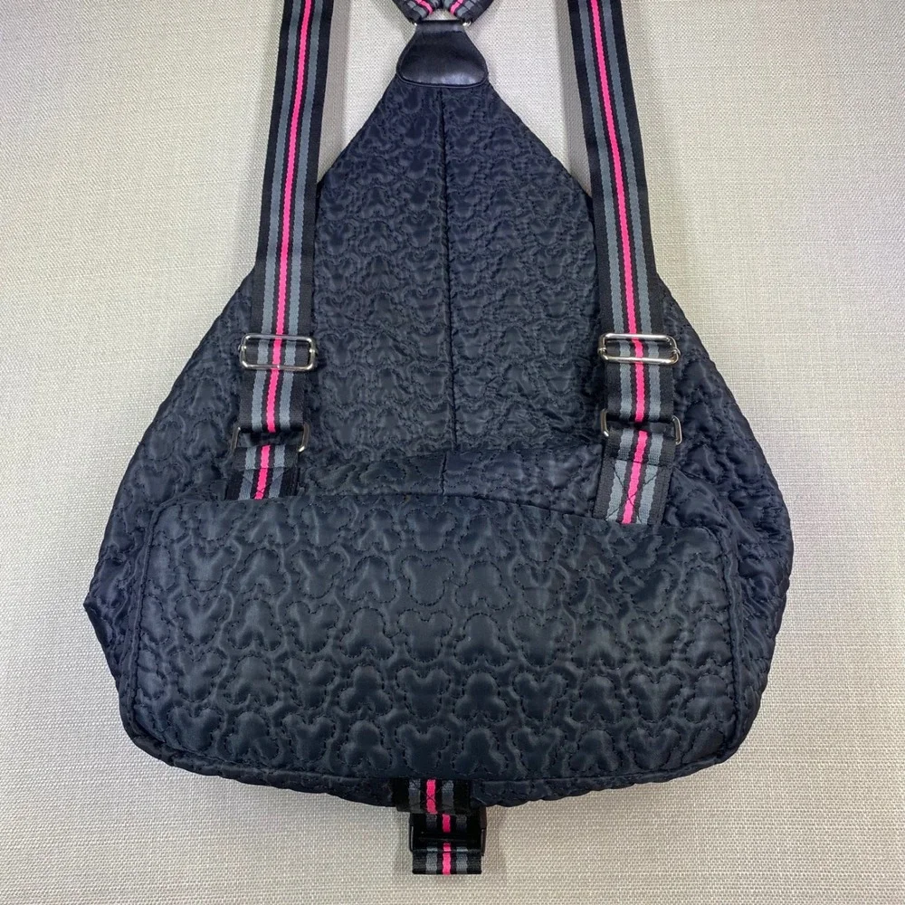 Disney Mickey Mouse Quilted Sling Backpack Black Pink Teardrop Bag